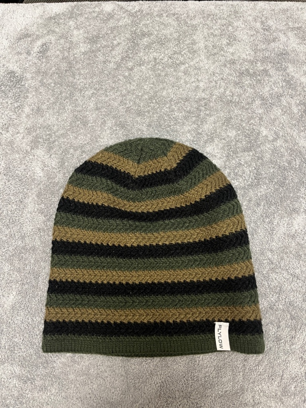 FlyLow Striped Knit Beanie - Olive, Brown & Black